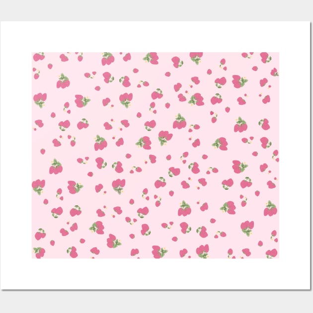 strawberry pattern aesthetic pinterest coquette dollette pink Wall Art by maoudraw